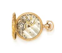 A 14 Karat Yellow Gold Hunter Case Pocket Watch, Cox & Kuss Jewelry Co., 20.05 dwts.