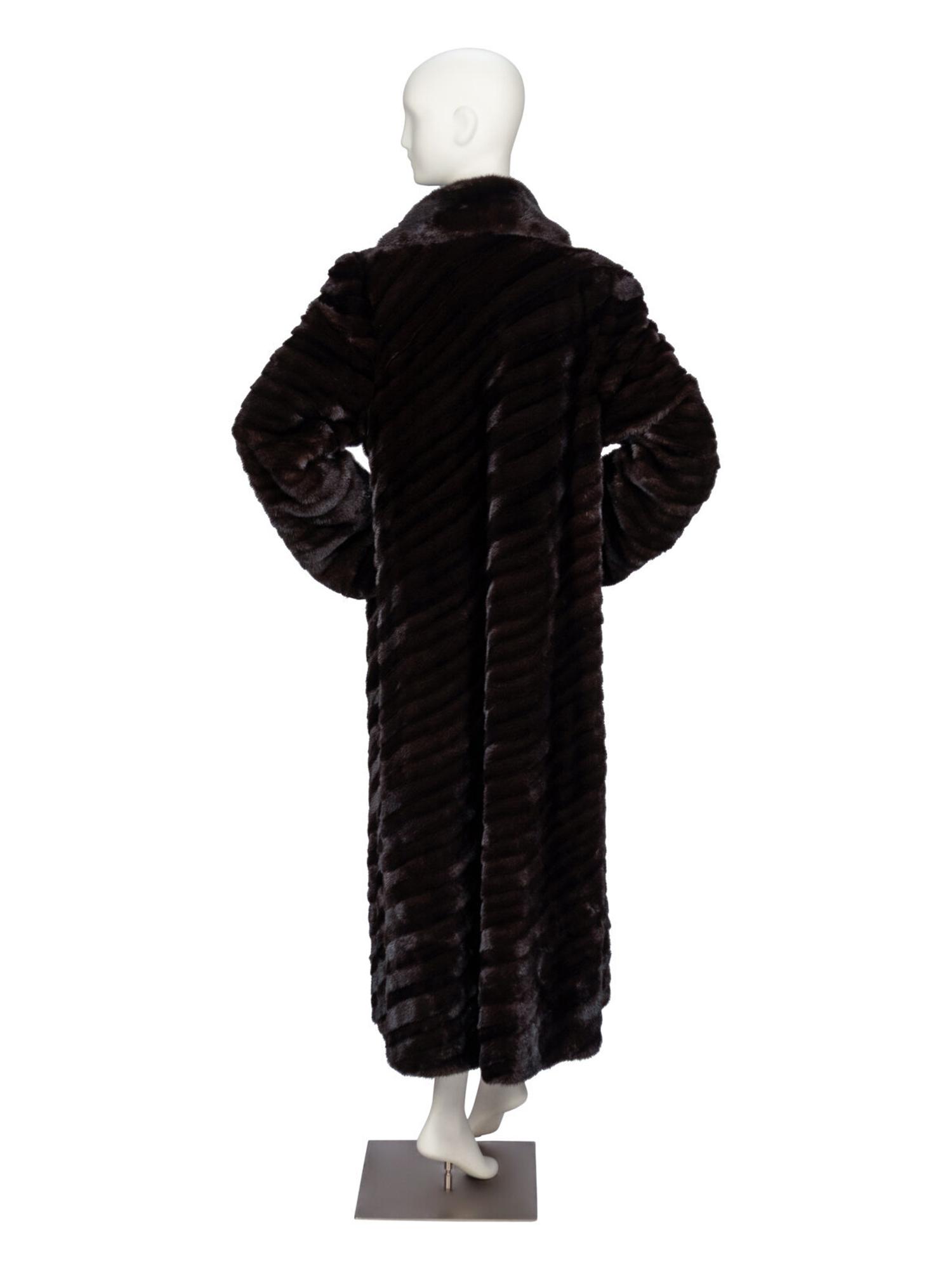 Diagonally-Pieced Ranch Mink Fur Coat