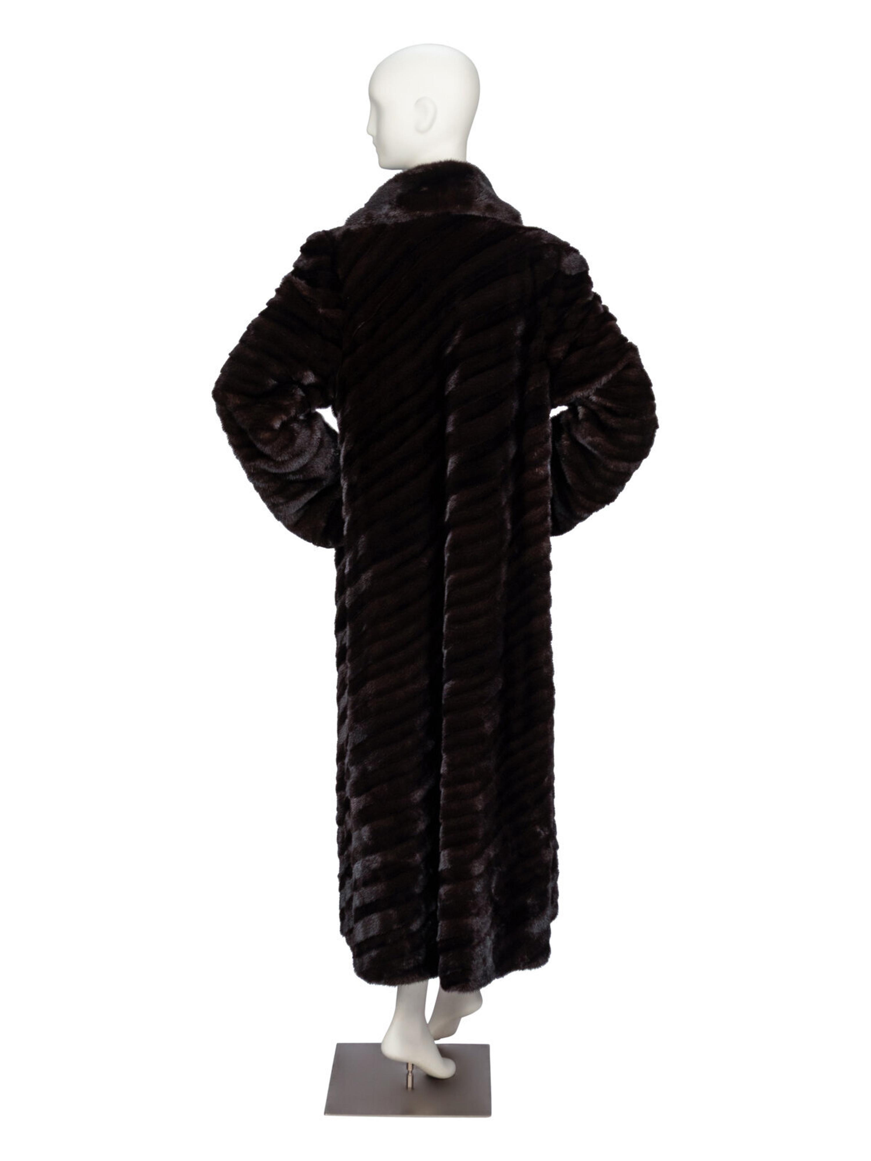 Diagonally-Pieced Ranch Mink Fur Coat