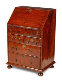 A Queen Anne Mahogany and Burl Walnut Slant-Front Desk