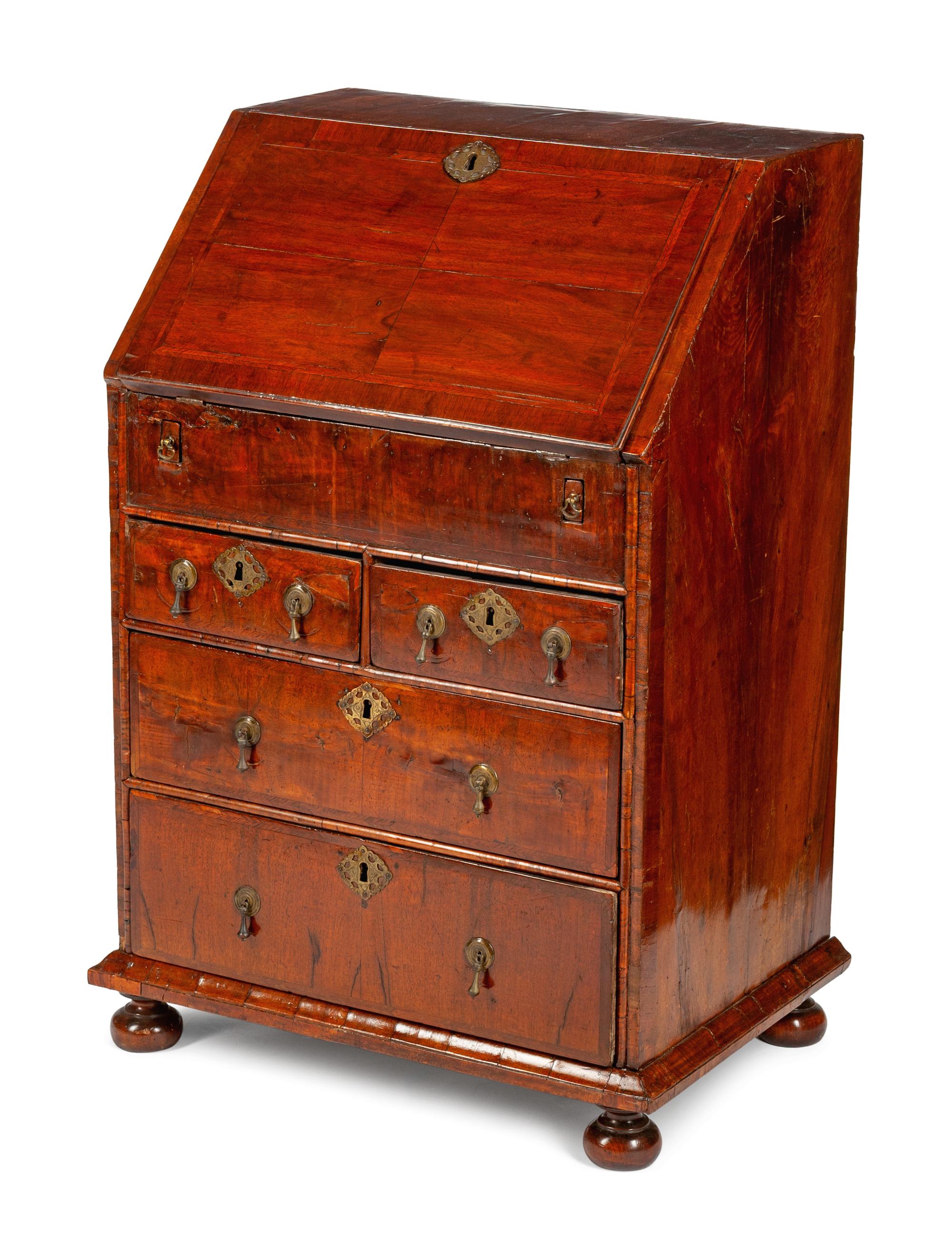 A Queen Anne Mahogany and Burl Walnut Slant-Front Desk