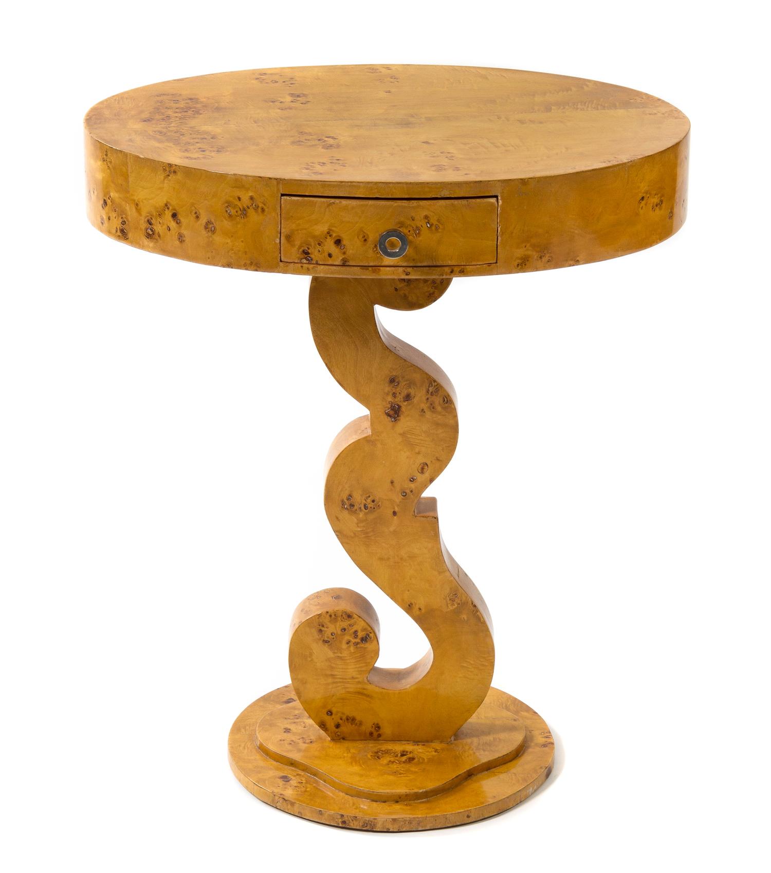 A Biedermeier Burlwood Side Table Height 27 1/2 x width 23 1/2 x depth 17 inches.