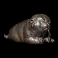 A Japanese Bronze Okimono of a Puppy, Meiji-Taisho Period