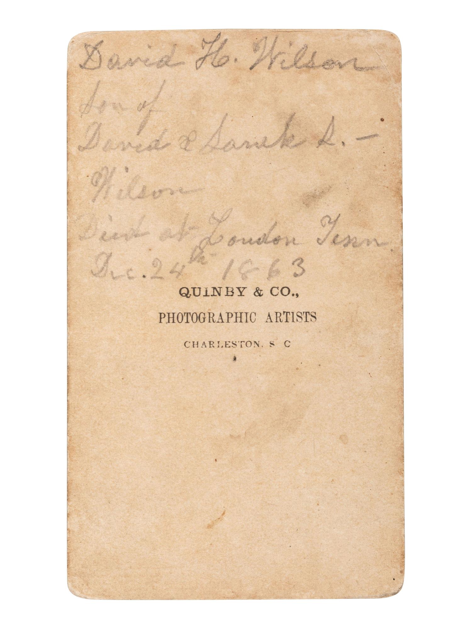 [CIVIL WAR]. Civil War archive of Ordnance Sgt. David H. Wilson (1831-1863), Co. F, 6th South Carolina Infantry, including war-date letters, diary, and photographs.