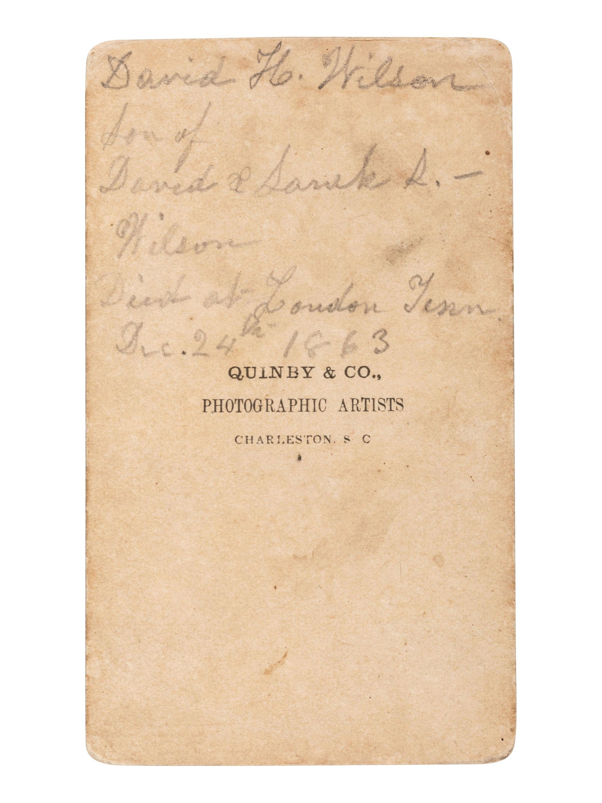 [CIVIL WAR]. Civil War archive of Ordnance Sgt. David H. Wilson (1831-1863), Co. F, 6th South Carolina Infantry, including war-date letters, diary, and photographs.