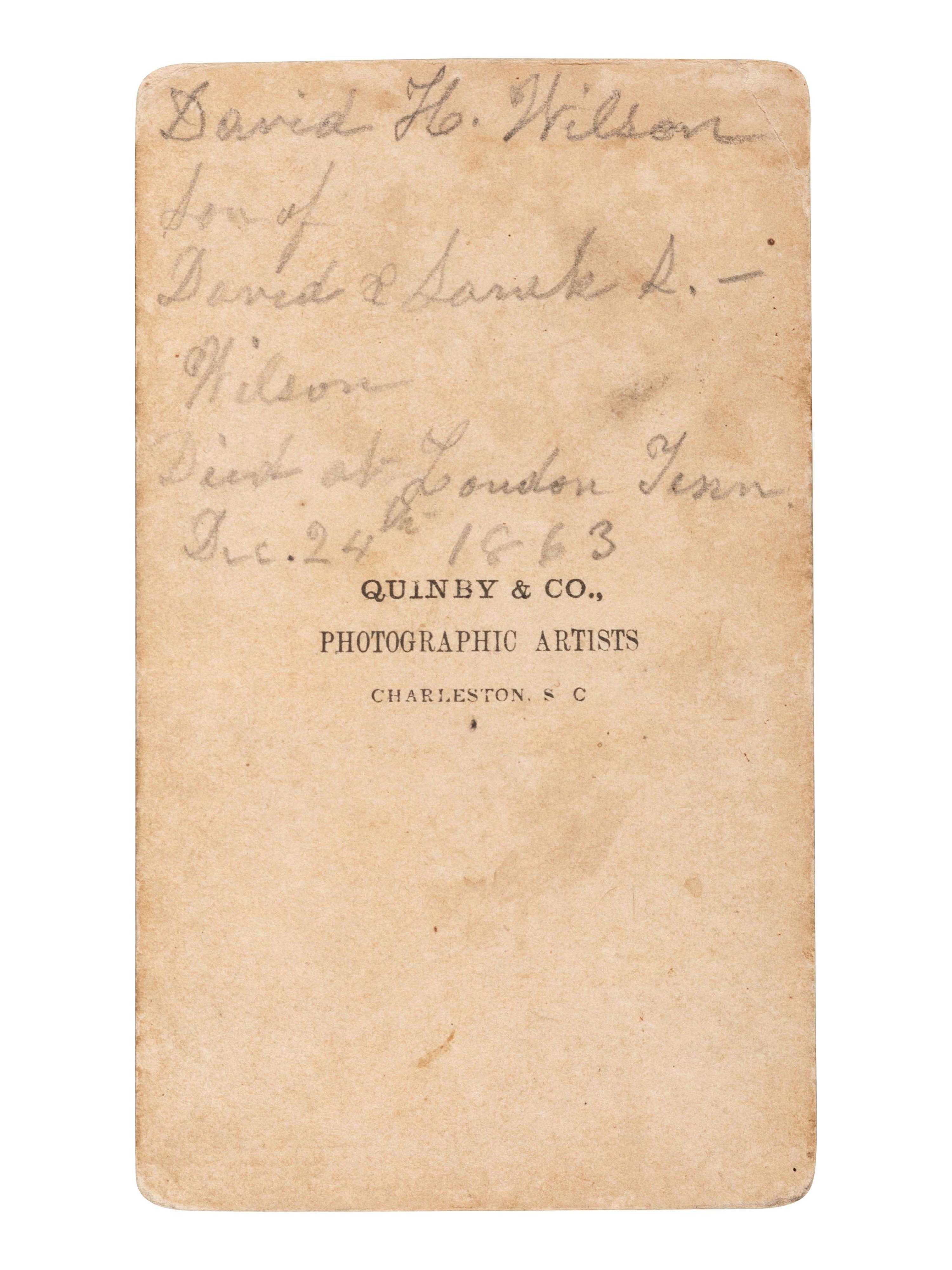 [CIVIL WAR]. Civil War archive of Ordnance Sgt. David H. Wilson (1831-1863), Co. F, 6th South Carolina Infantry, including war-date letters, diary, and photographs.