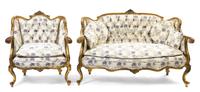A Louis XV Style Giltwood Parlor Suite, Height of bergere 36 1/2 inches.