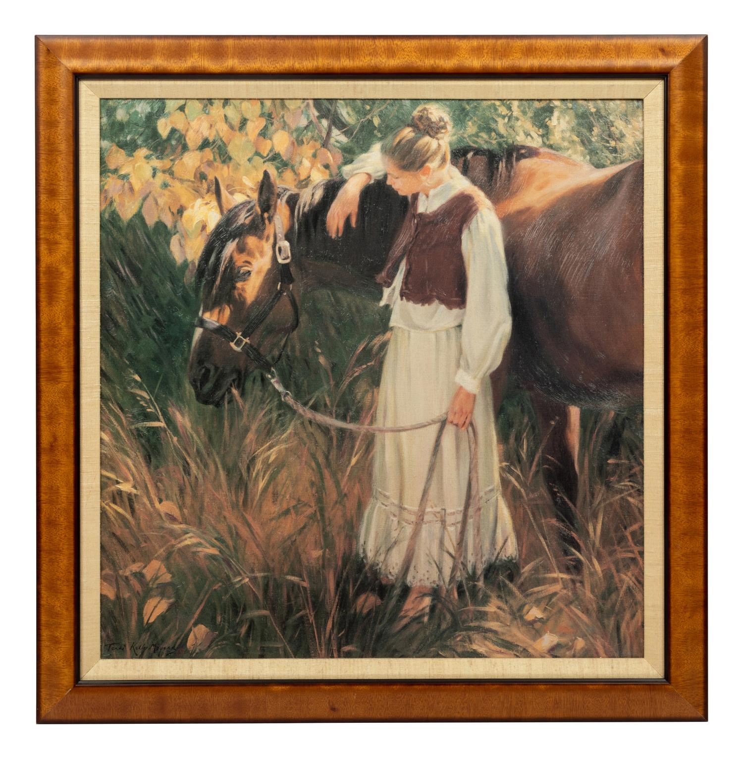 Young Woman Resting a Horse