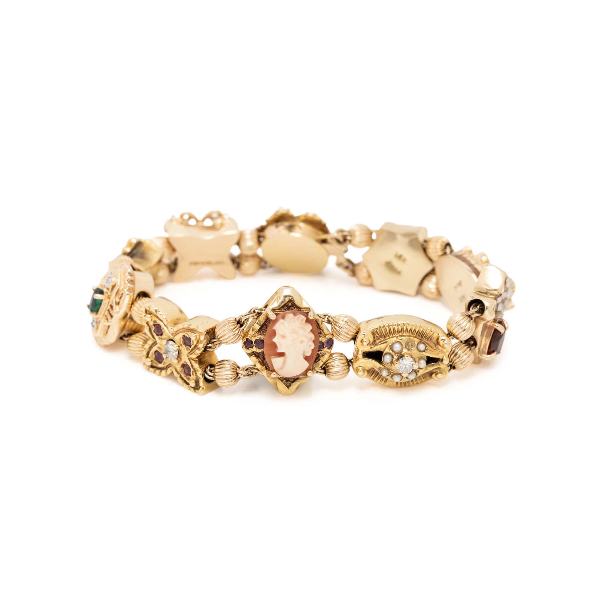 YELLOW GOLD AND MULTIGEM SLIDE BRACELET