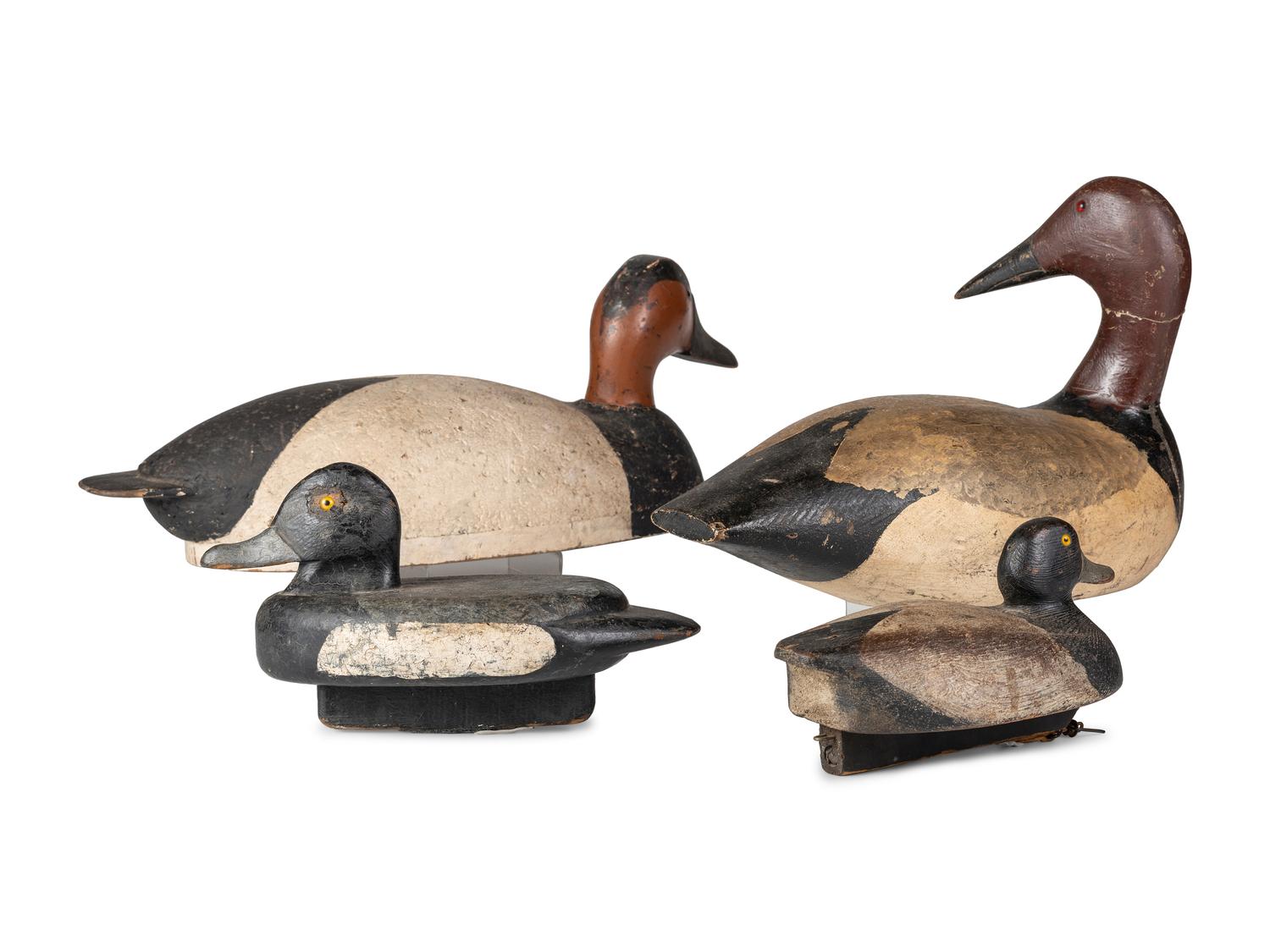 Four Wooden Canvasback Duck Decoys