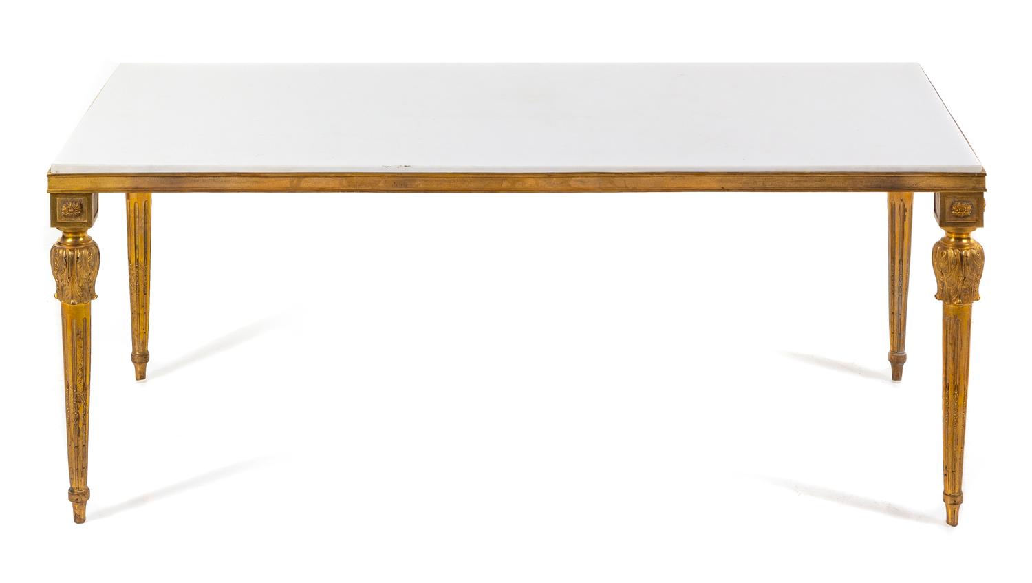 A Louis XVI Style Gilt Bronze and White Marble Low Table Height 18 x width 48 x depth 24 inches. — 20TH CENTURY
