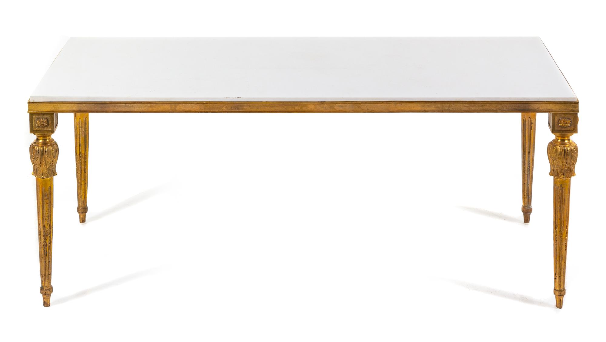 A Louis XVI Style Gilt Bronze and White Marble Low Table Height 18 x width 48 x depth 24 inches. — 20TH CENTURY