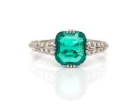 An Art Deco Platinum, Colombian Emerald and Diamond Ring, Tiffany & Co., 1.80 dwts.