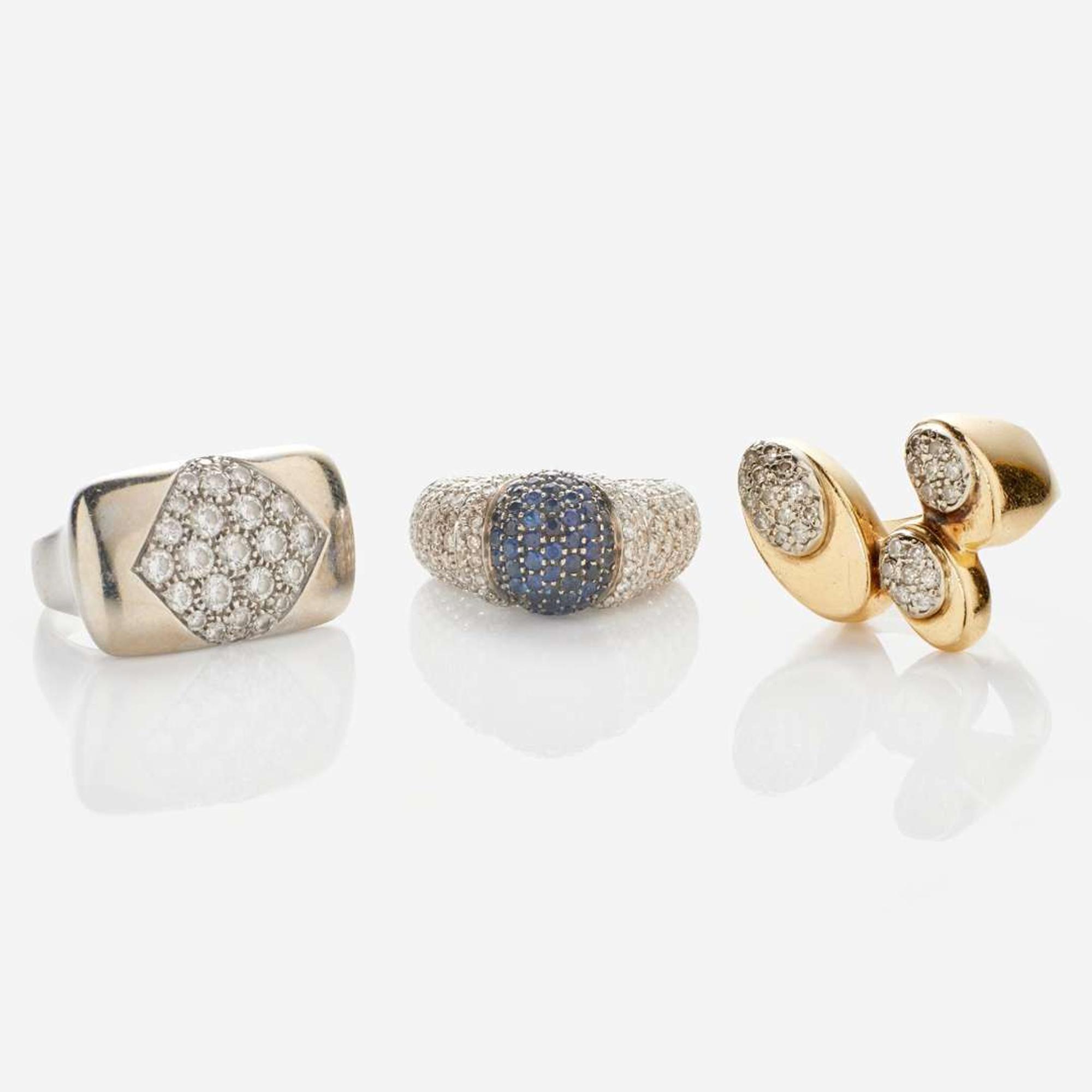 A Group of Three Gold and Gemstone Ladies Rings