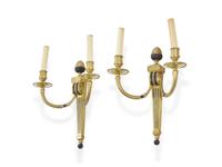 A Pair of Neoclassical Style Two-Branch Brass Wall Lights