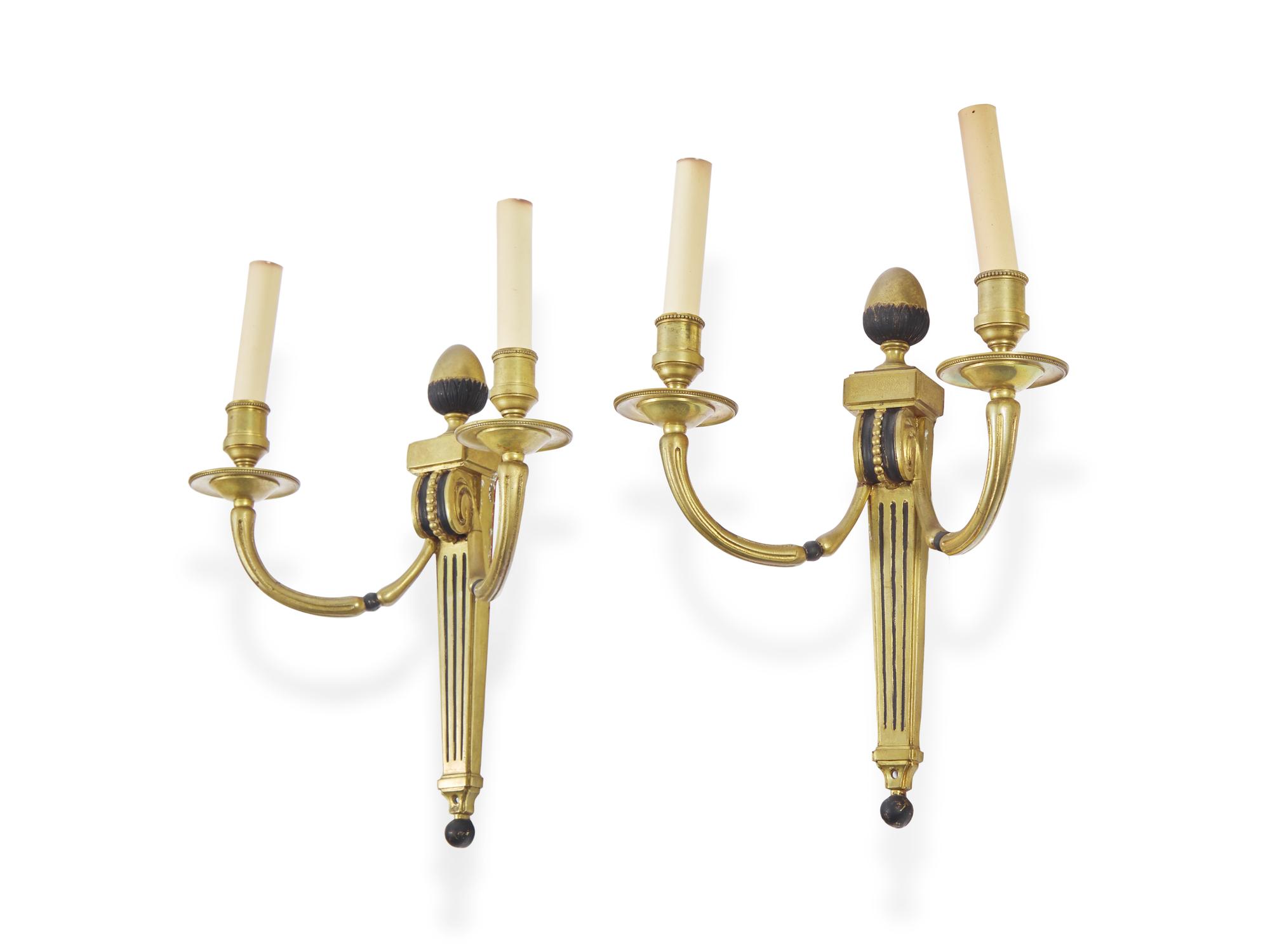 A Pair of Neoclassical Style Two-Branch Brass Wall Lights