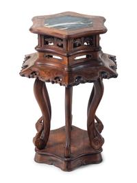 A Chinese Marble Inset Hardwood Side Stand