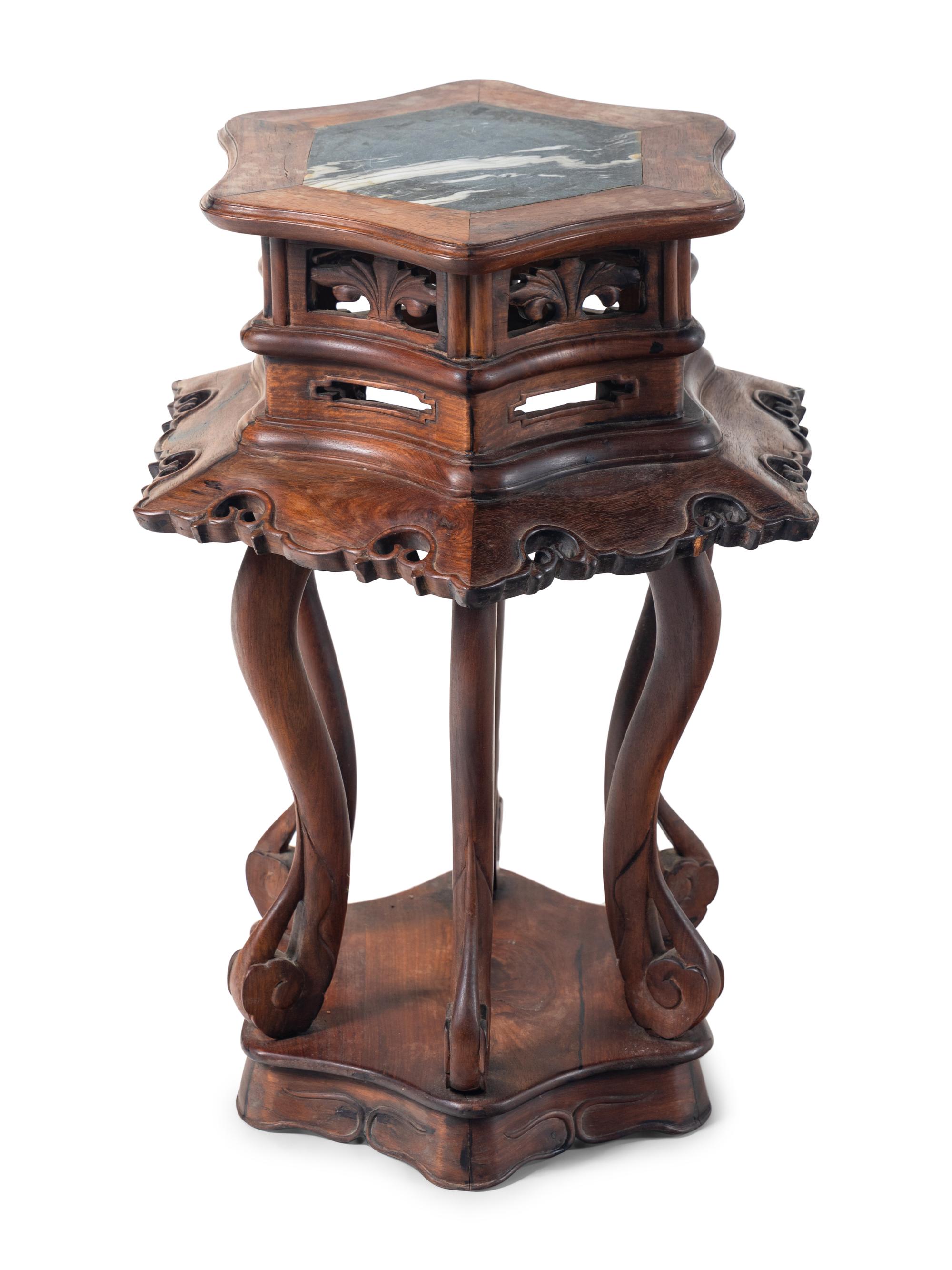 A Chinese Marble Inset Hardwood Side Stand