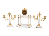 A French Gilt Bronze and White Marble Clock Garniture — 20TH CENTURY