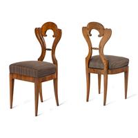 A Set of Six Biedermeier Burl Walnut Side Chairs