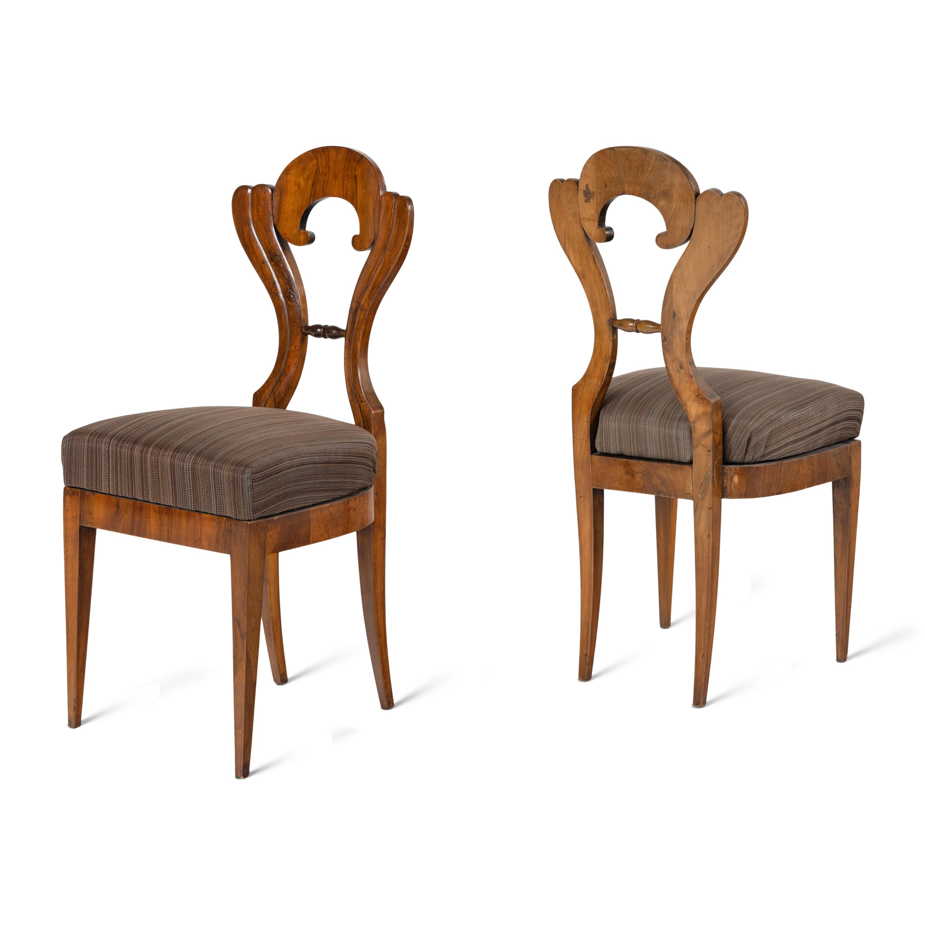 A Set of Six Biedermeier Burl Walnut Side Chairs