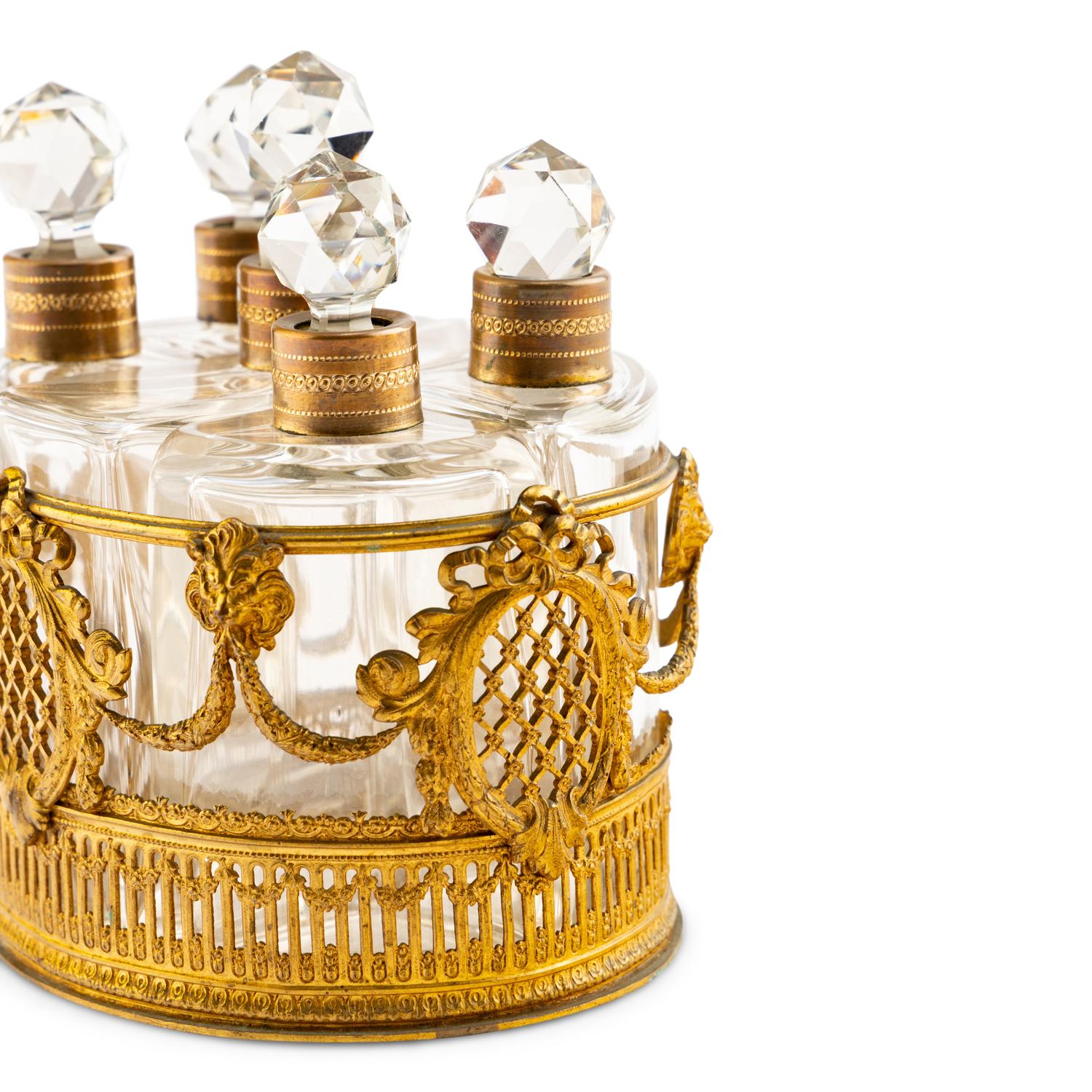 A Palais Royal Gilt Bronze and Cut Glass Scent Caddy