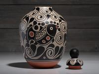 Lidded Pottery Jar, with Fish