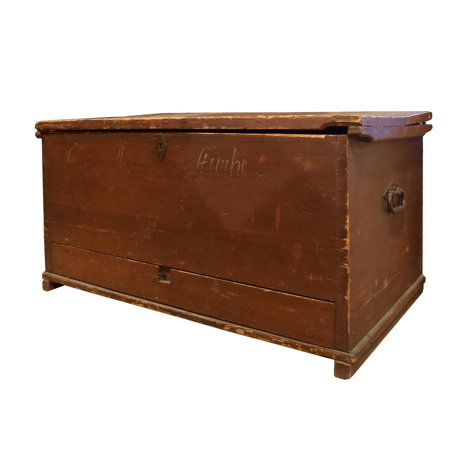 An Iron Mounted Work Chest 45" W x 22" D x 23" H — United States, 19th/20th Century
