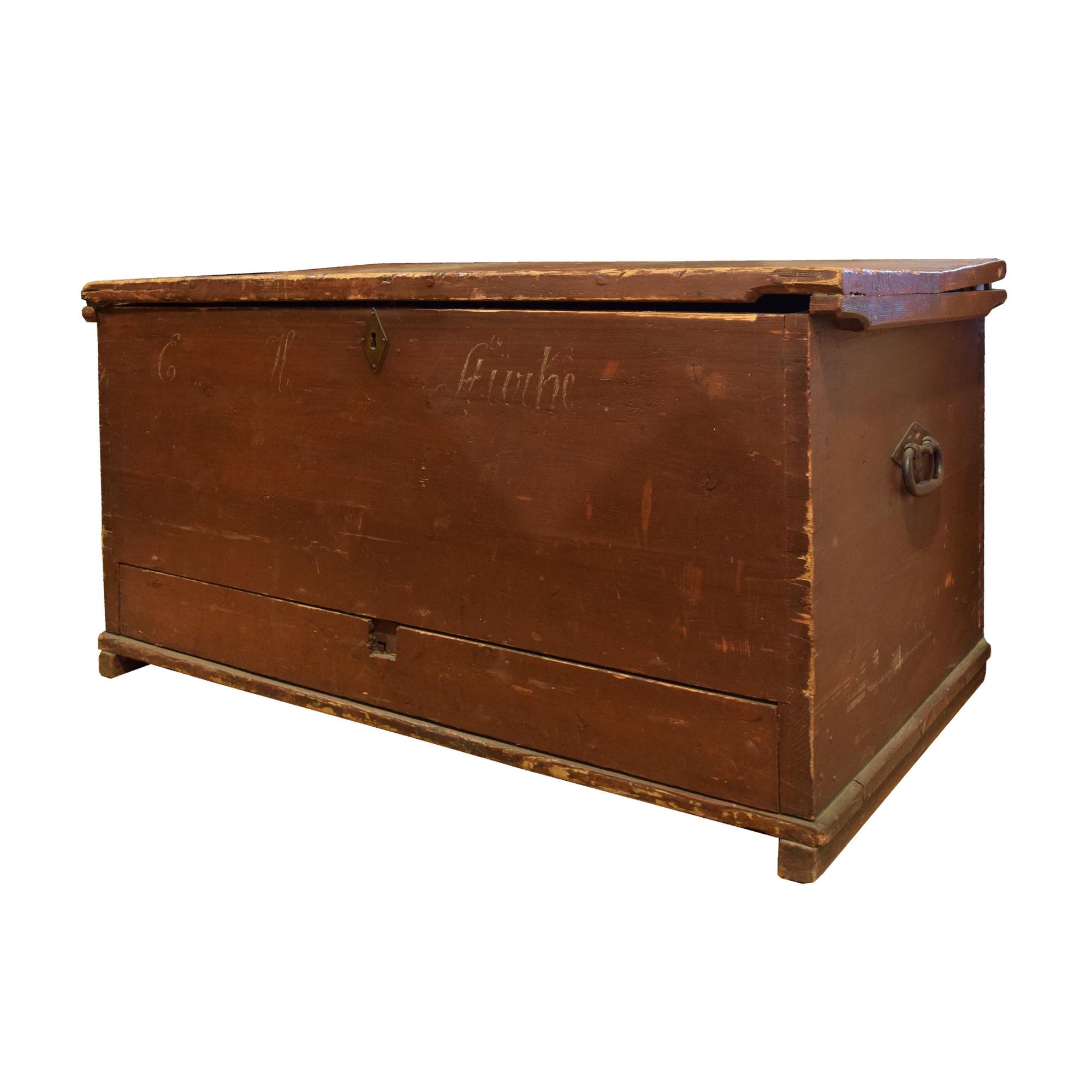 An Iron Mounted Work Chest 45" W x 22" D x 23" H — United States, 19th/20th Century