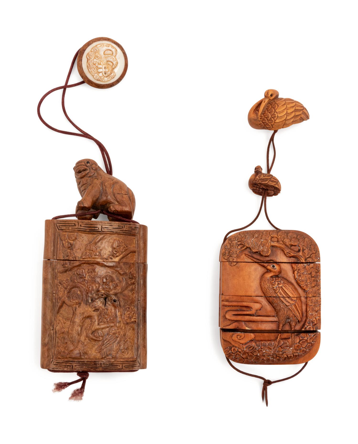 Two Japanese Carved Wood Inros