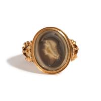 A Neoclassical Gold and Banded Agate Swivel Ring with a Double Portrait and an Erotic Scene