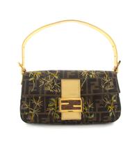 A Fendi Brown and Gold Monogram Pouchette, 10 x 5 x 1 1/2 inches.