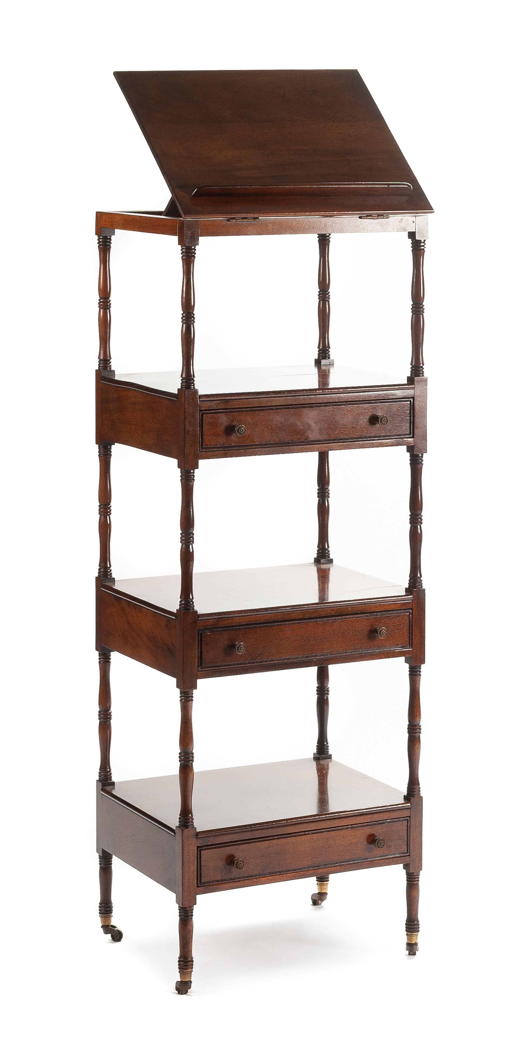 A George III Style Mahogany Etagere Height 49 x width 18 x depth 13 1/2 inches.