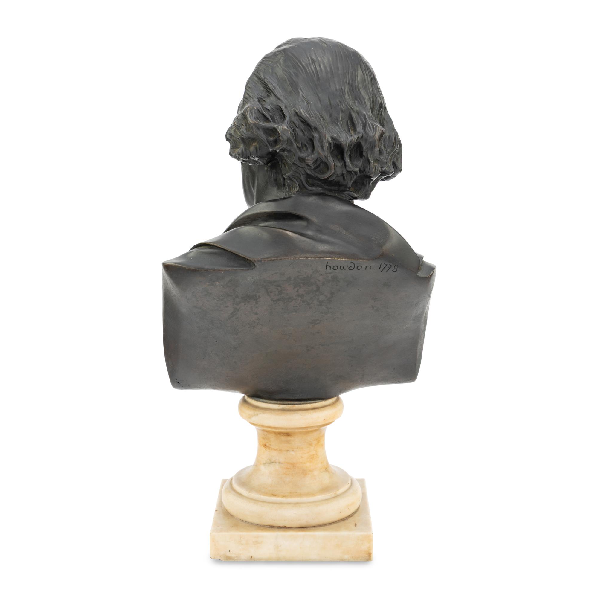 After Jean-Antoine Houdon Bust of George Washington , 19th/20th century bronze with dark brown patina