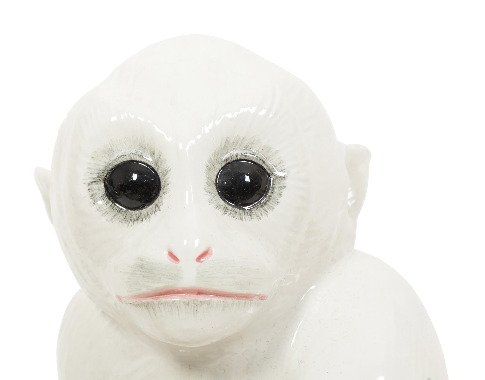 An Italian White Glazed Ceramic Monkey