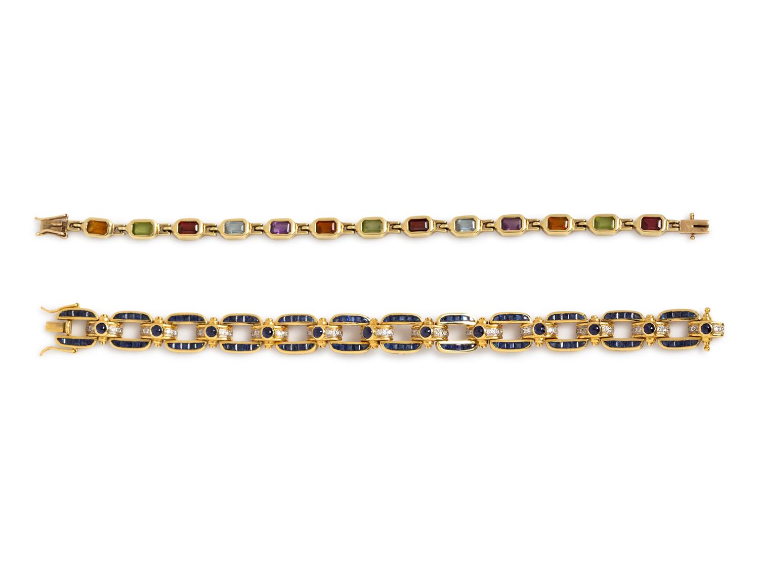 A Collection of Yellow Gold and Gemstone Bracelets,