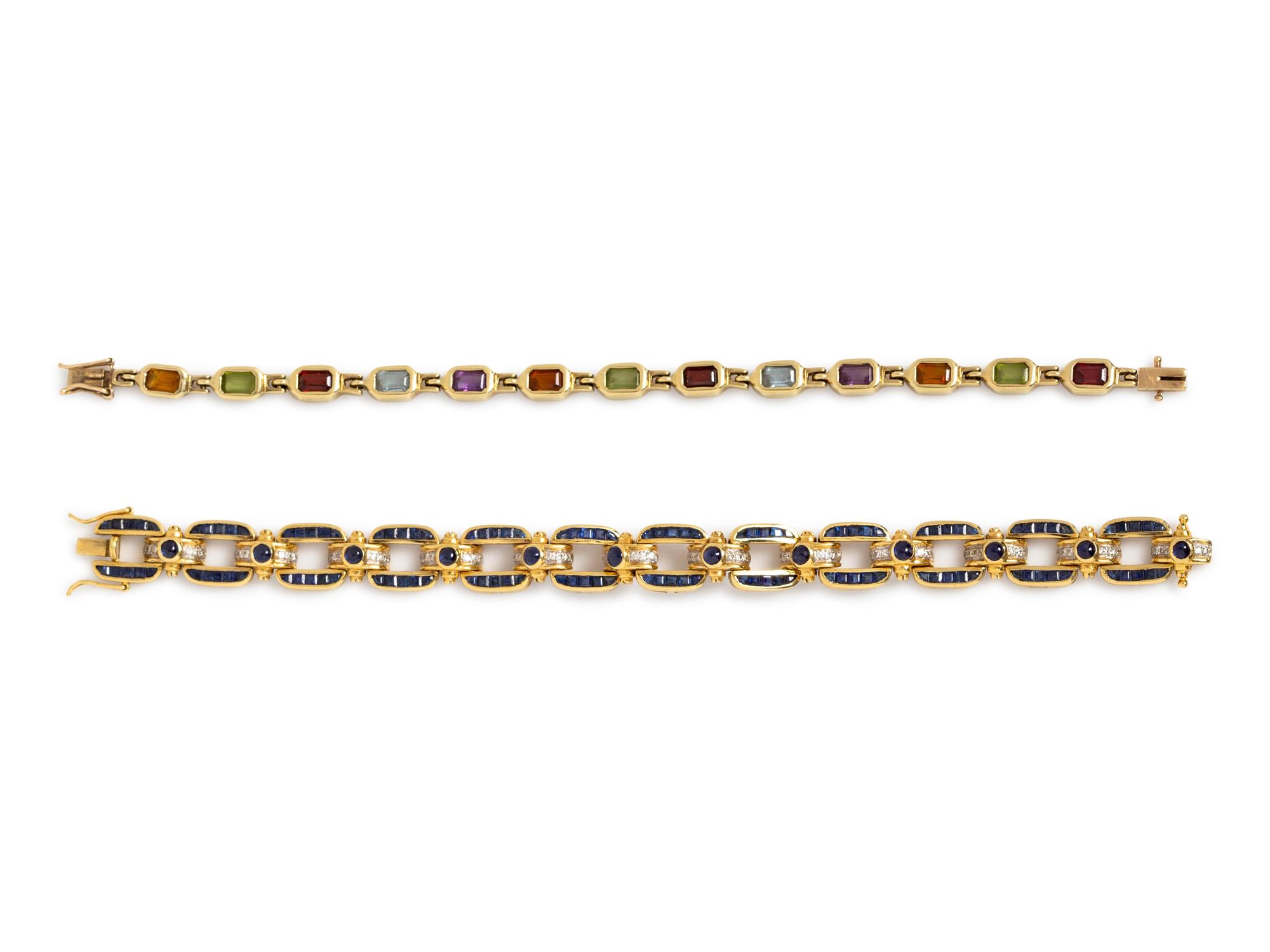 A Collection of Yellow Gold and Gemstone Bracelets,