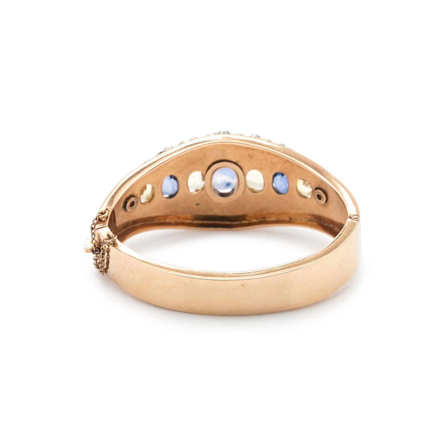 SAPPHIRE, DIAMOND AND ENAMEL BANGLE BRACELET