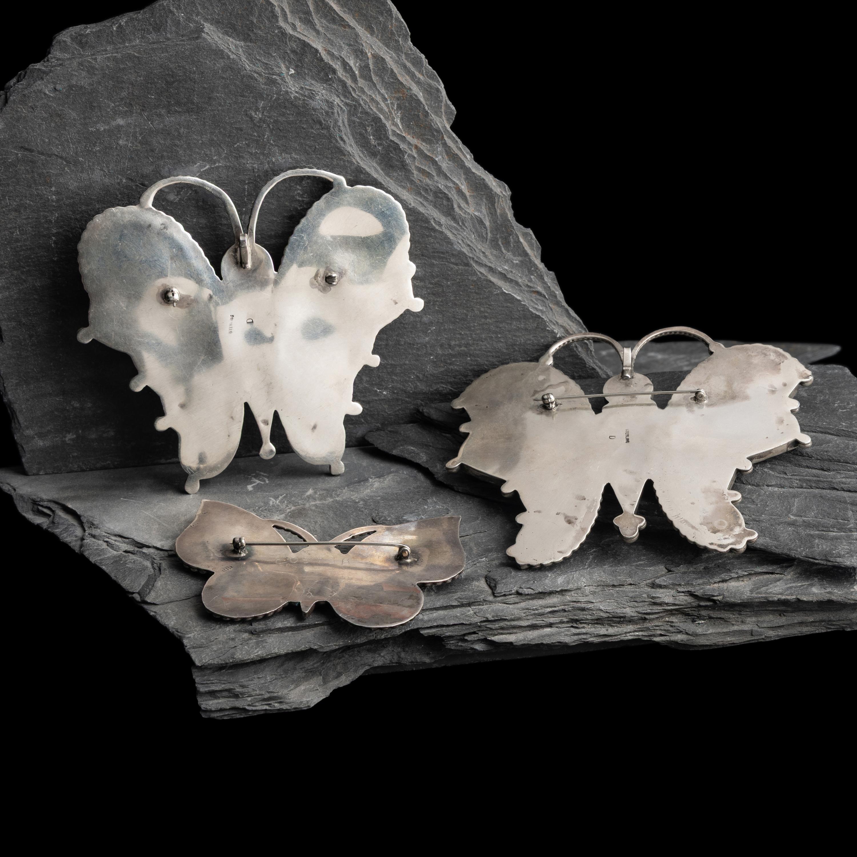 Zuni Large Mosaic Inlay Butterfly Pins / Brooches / Pendants