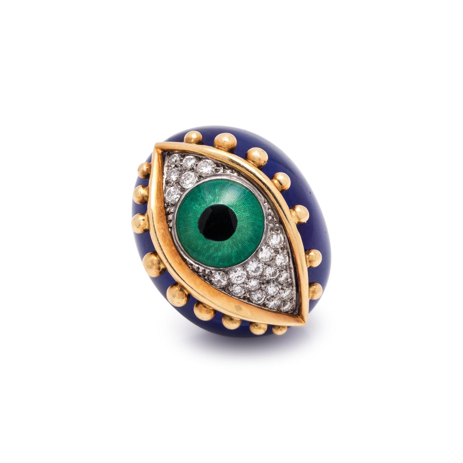 SURREALIST, DIAMOND AND ENAMEL EYE RING