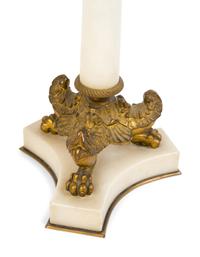 A Pair of Empire Style Gilt Bronze and Marble Four-Light Candelabra