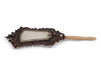 A Continental Mother-of-Pearl Handled Garnet-Inset Mirror