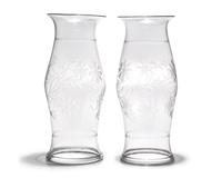 A Pair of Blown and Etched Glass Hurricanes