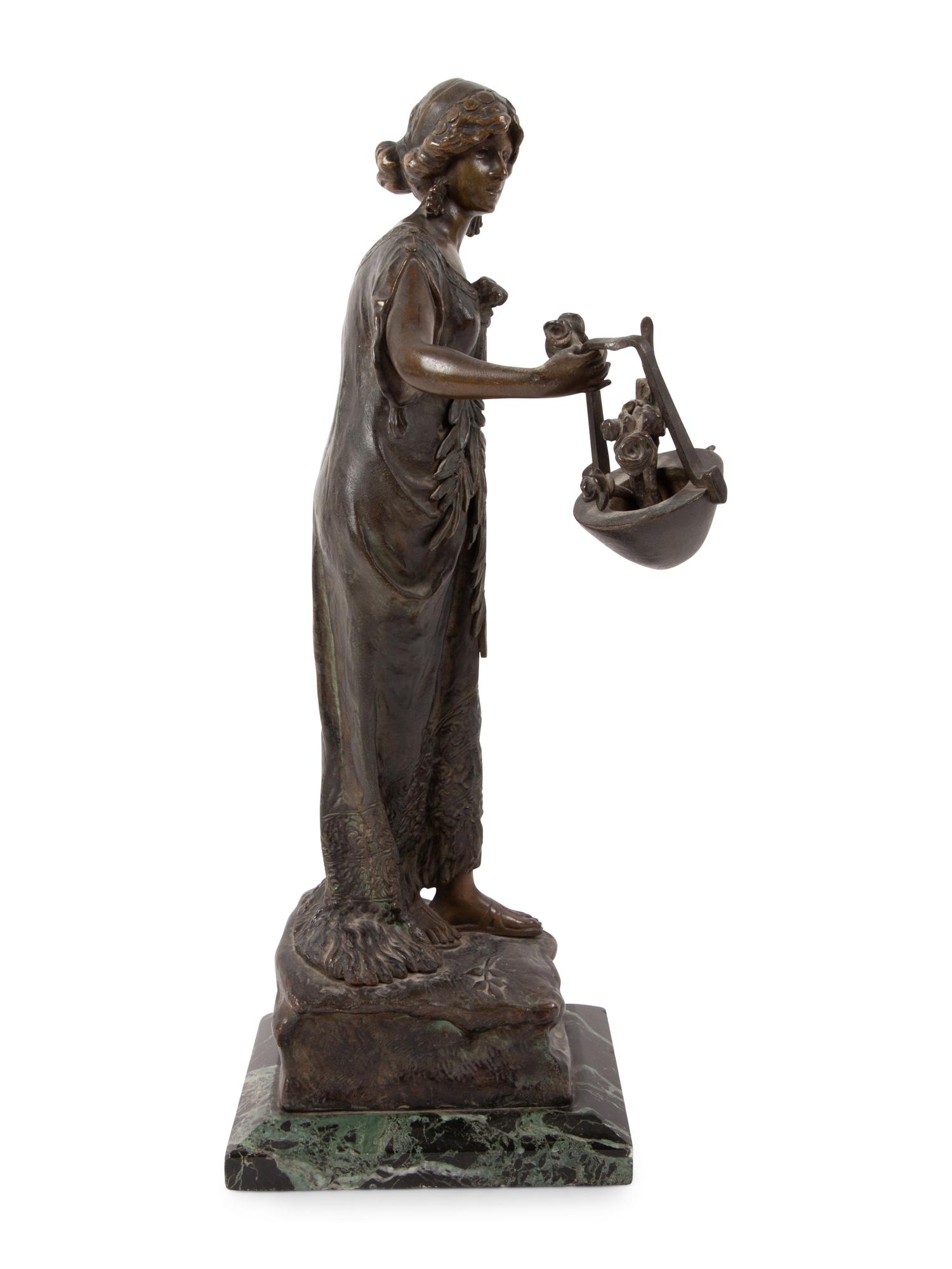 Bronze Figure of a Woman with a Flower Basket