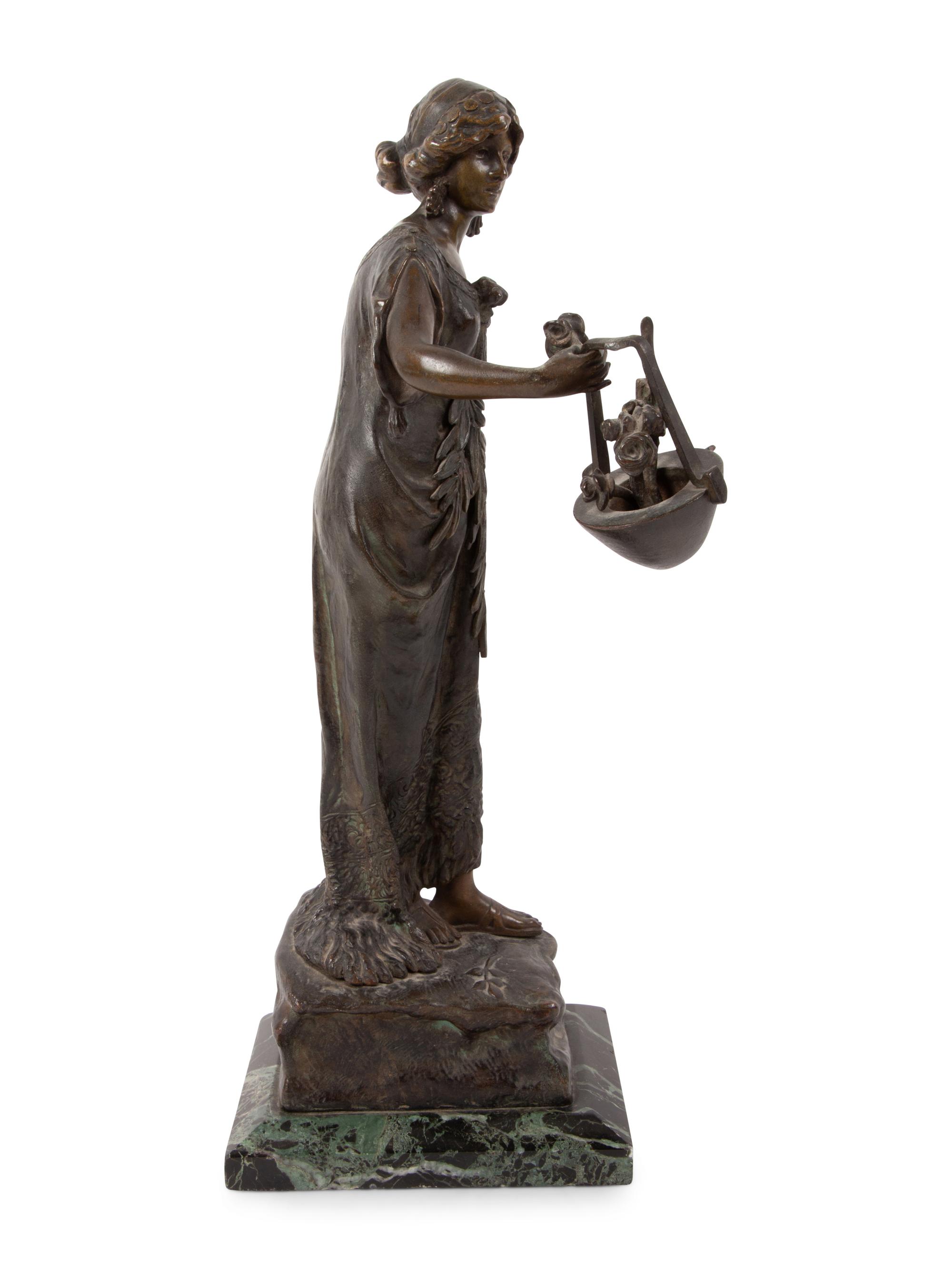 Bronze Figure of a Woman with a Flower Basket