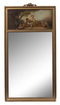A French Painted and Parcel Gilt Trumeau Mirror Height 58 x width 29 inches. — 19TH CENTURY