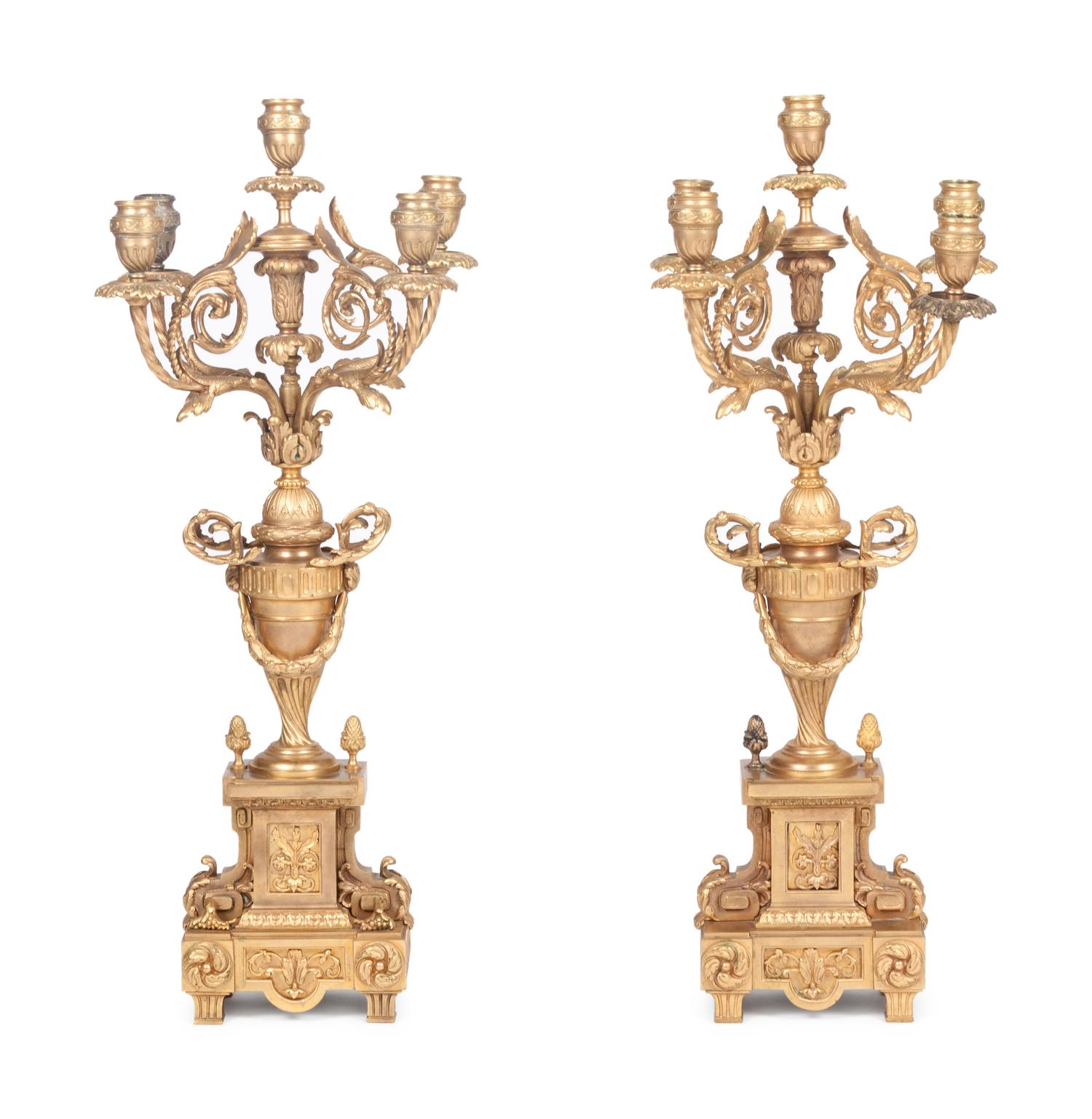 A Pair of Gilt Metal Five-Light Candelabra — 20TH CENTURY