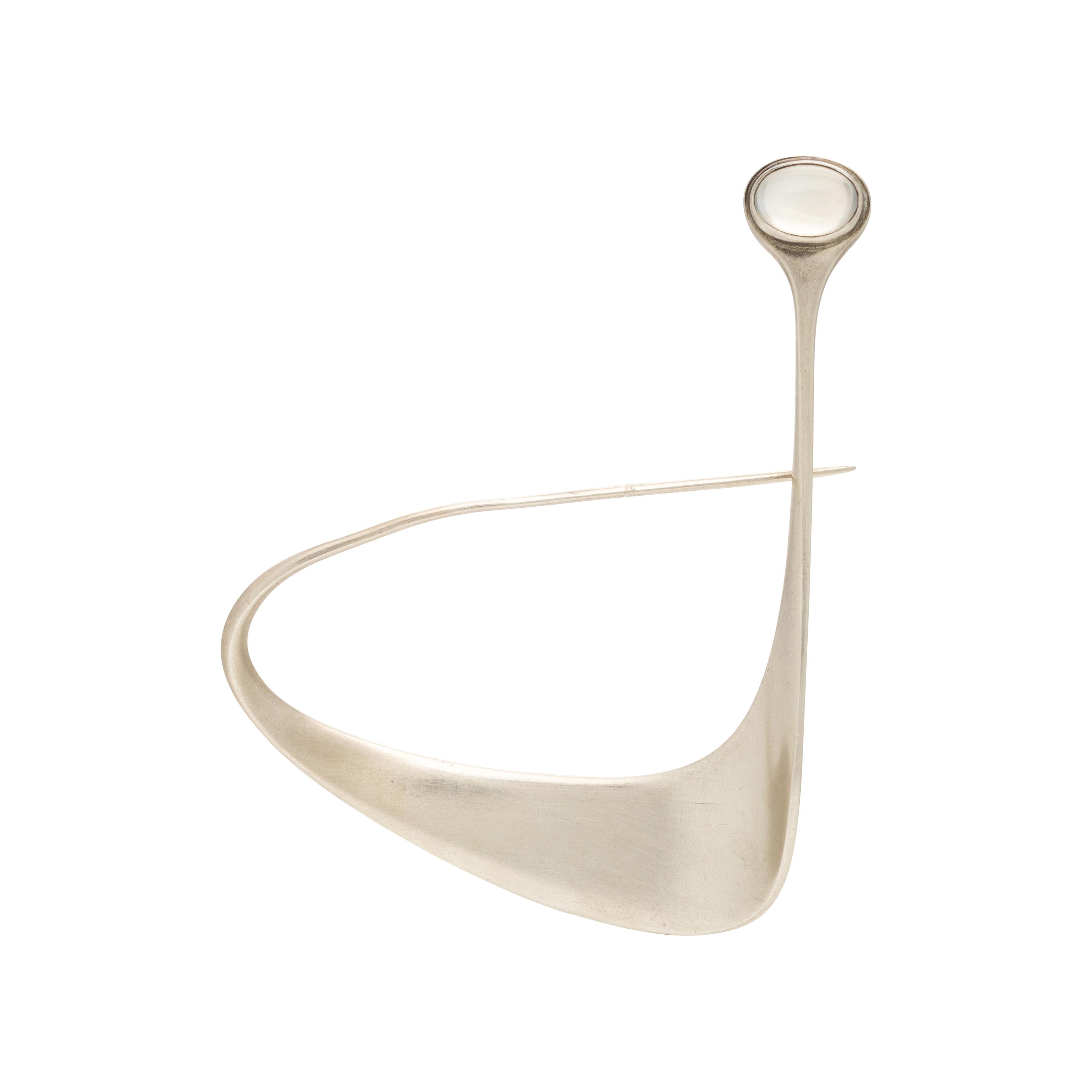Georg Jensen, Vivianna Torun Bülow-Hübe, Sterling Silver and Moonstone Brooch