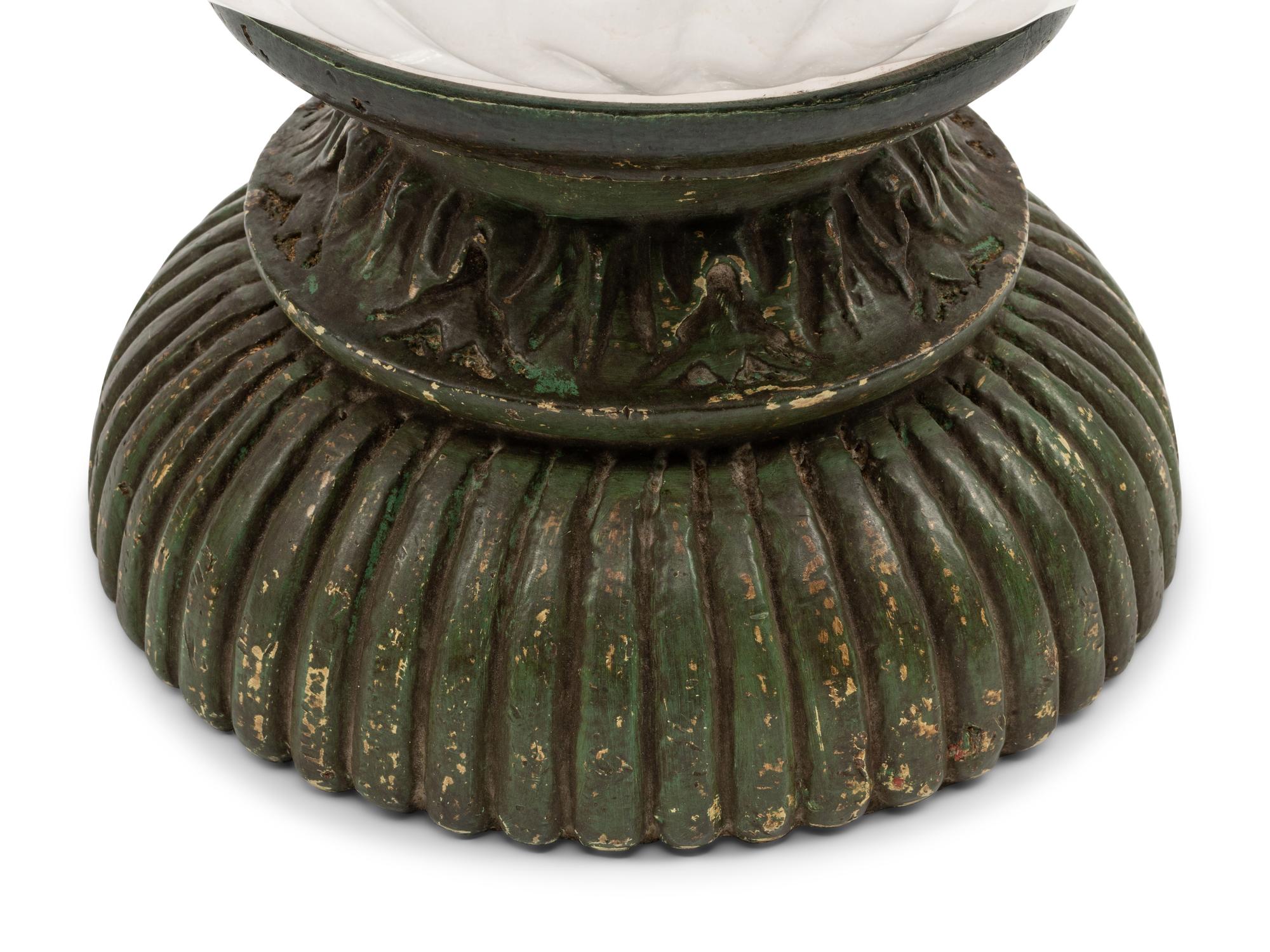 A Large Rock Crystal Center Bowl on a Painted Wood Base