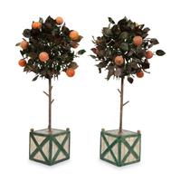 A Pair of Tole Peinte Orange Tree Topiaries